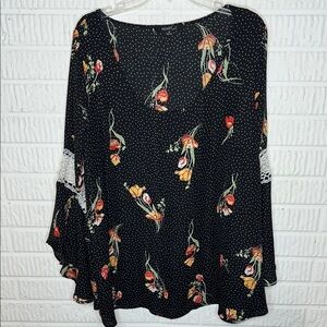 HeartSoul Black Floral Blouse with Lace Accents